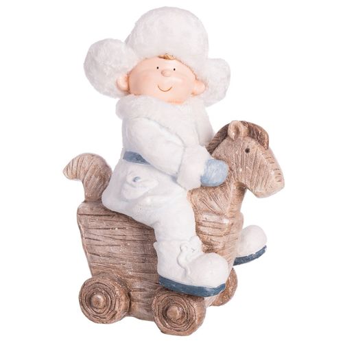 Figura decoración Navidad niña con caballo 46 x 38 x 23 cm