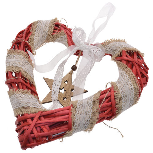 Colgante corazón rattan Navidad 29 x 30 cm