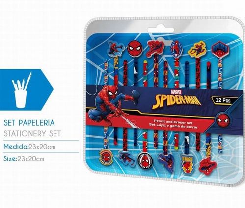 Set 12 lápices gomas Spiderman Marvel