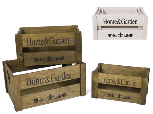 Set 3 cajas de madera Garten blanco