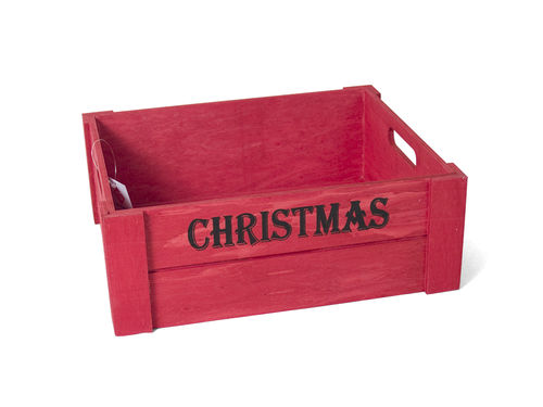 Caja madera navidad roja 32x26x12cm