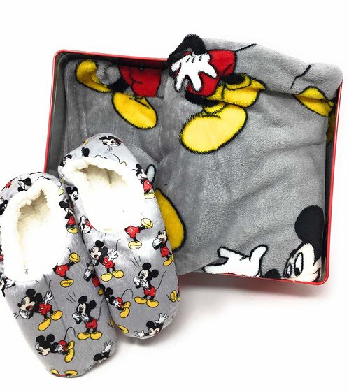 Set caja metálica Mickey zapatillas/calcetines y manta