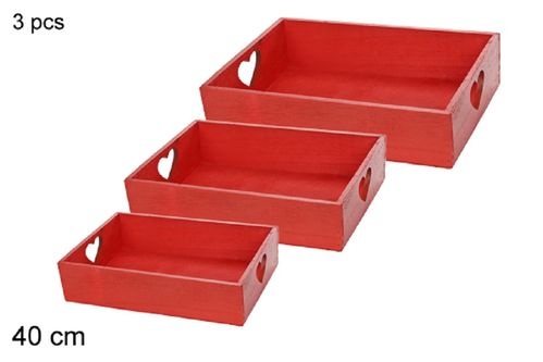 Set de 3 cajas de madera rojas Love