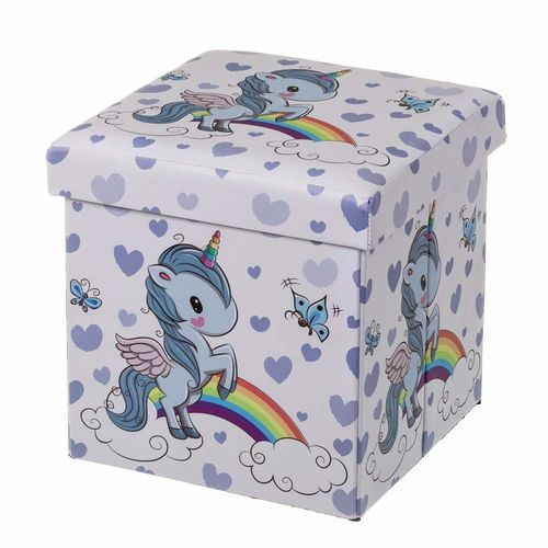 Puff de Unicornio de Madera tapizado Azul Infantil para Dormitorio Child