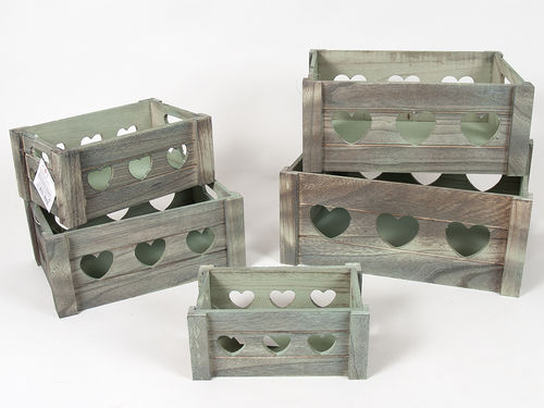 Set 5 Cajas Madera con Corazones