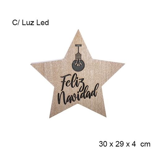 Caja de luz LED madera estrella Feliz Navidad