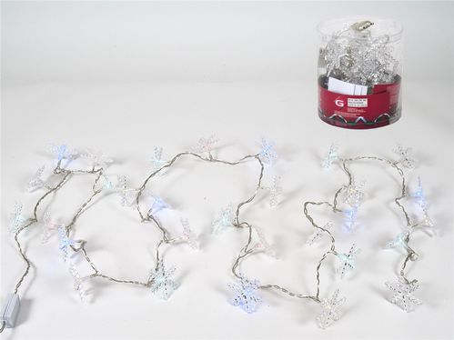 Guirnalda Navidad copos de nieve 30 LEDs multicolor interior. Distintas funciones disponibles. Medidas: 3m+1.5m