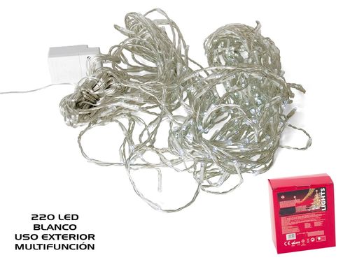 Cortina Navidad 220 LED exterior 8 funciones 2x1m blanco frío