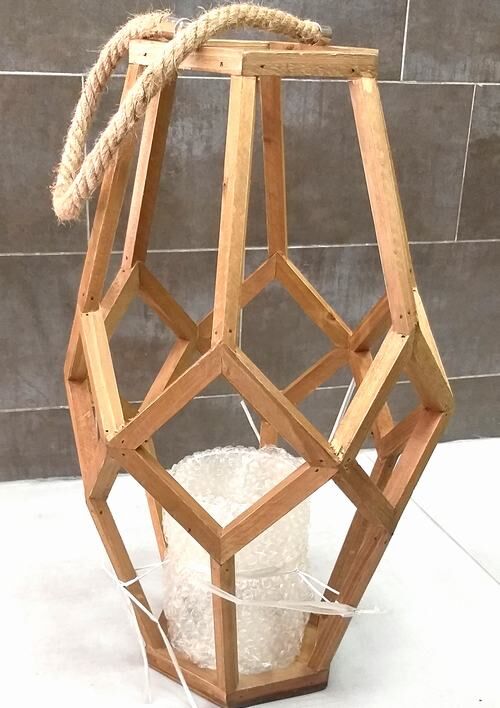 Portavelas de madera grande Vintage 34 x 34 x 54 cm