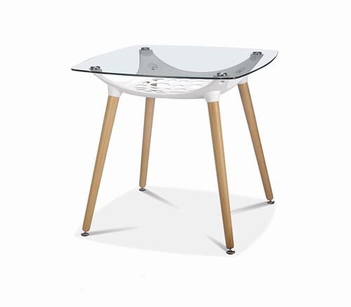 Mesa de cristal de diseño elegante patas madera 75 x 80 x 80 cm