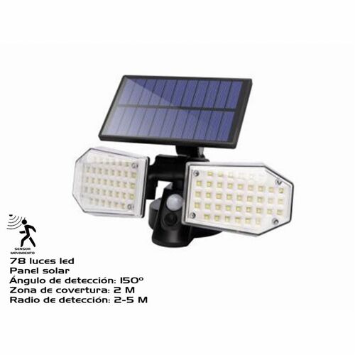 Aplique solar exterior con sensor 78 leds