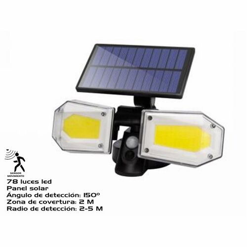 Aplique solar exterior con sensor 78 leds