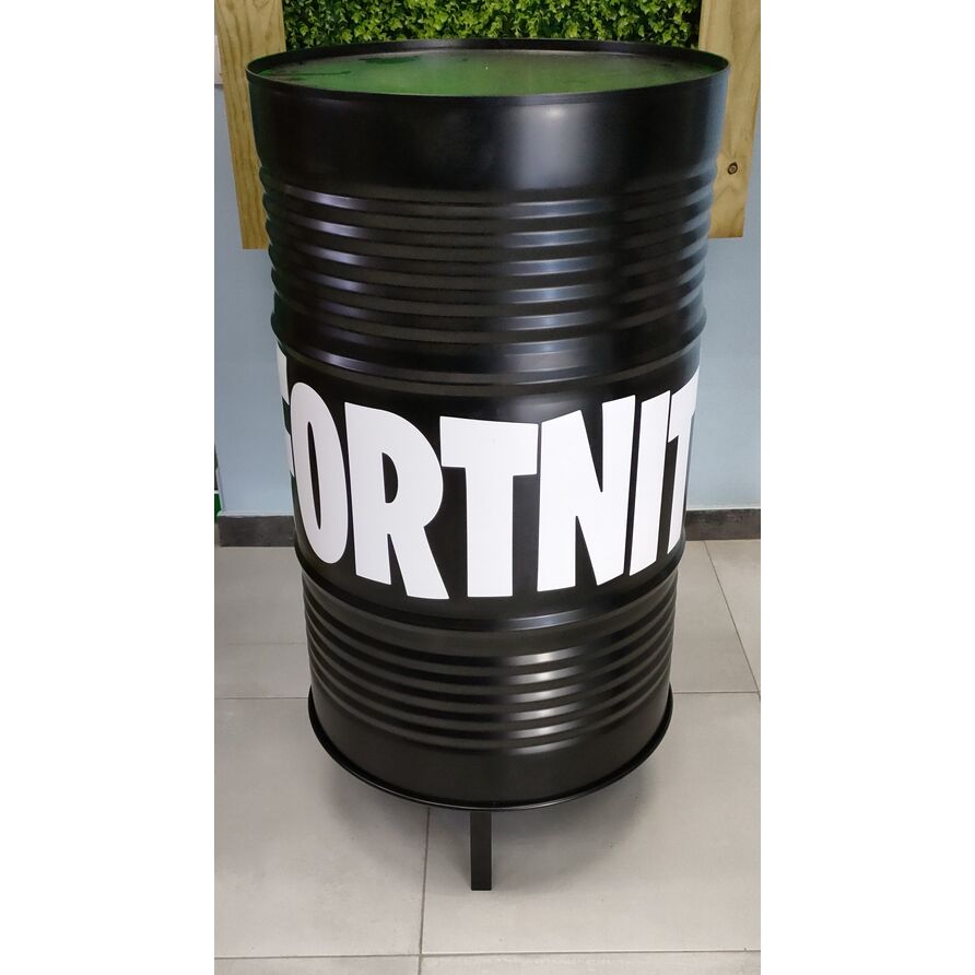 Bidón de Metal mesa alta Barril Industrial lacado con patas "Fortnite" 119 x 60 x 60 cm