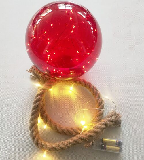 Bola decoración Navidad 24 led rojo cuerda colgante 20 cm 1 metro