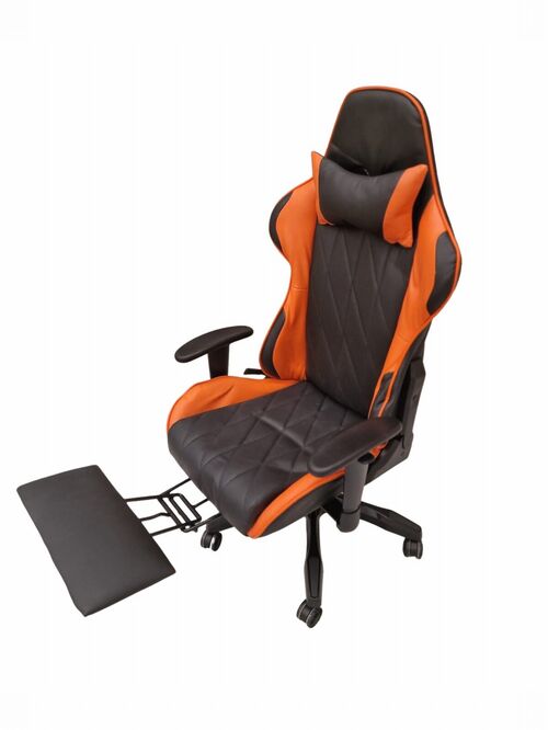 Silla Gaming profesional naranja y negra y reposapies RQ8019B