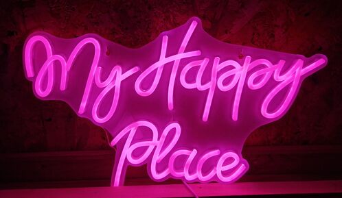 Cartel led sumergible decoración exterior "Happy Place" 32 x 40 cm