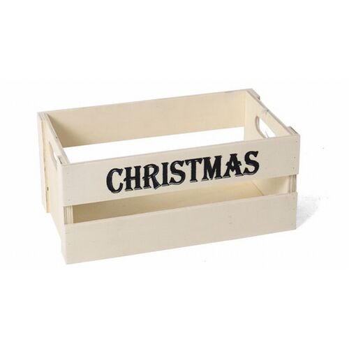 Caja madera Navidad color natural 23 x 13 x 10.5 cm