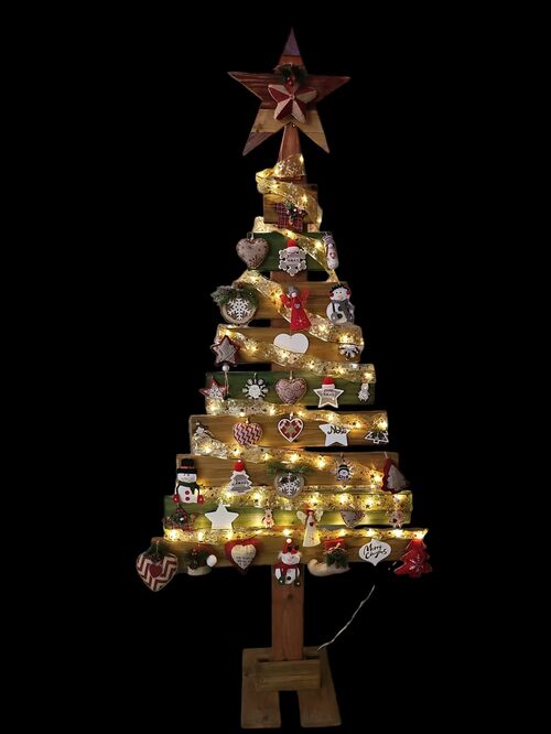 Árbol Navidad artesanal ecológico de madera con luz y accesorios 240 x 97 cm