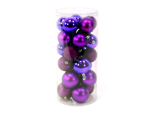 Set 24 Bolas Brillo-Mate-Purpurina Morado 16 x 16 x 35 cm