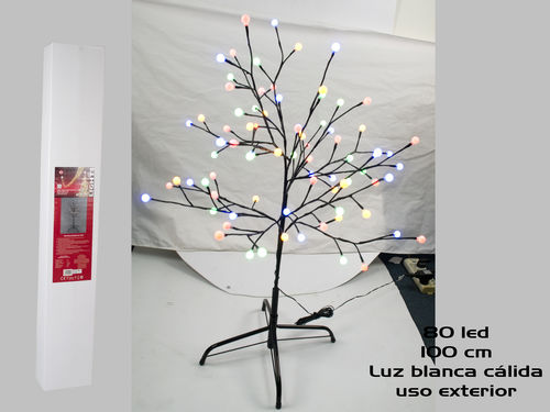 Árbol 100 cm 80 led bola blanca ext