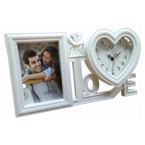 Portafotos blanco con reloj  "Love" 32 x 18 cm