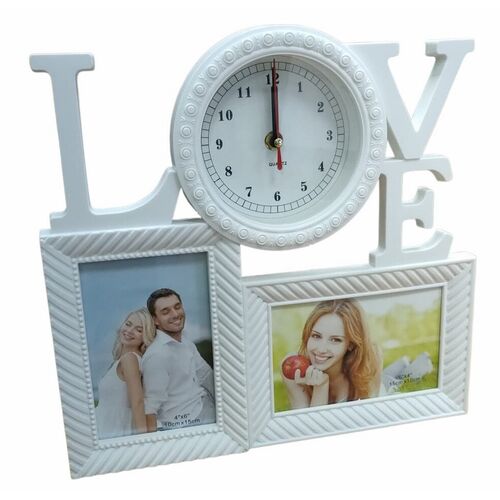 Portafotos blanco con reloj  "Love" 32 x 30 cm