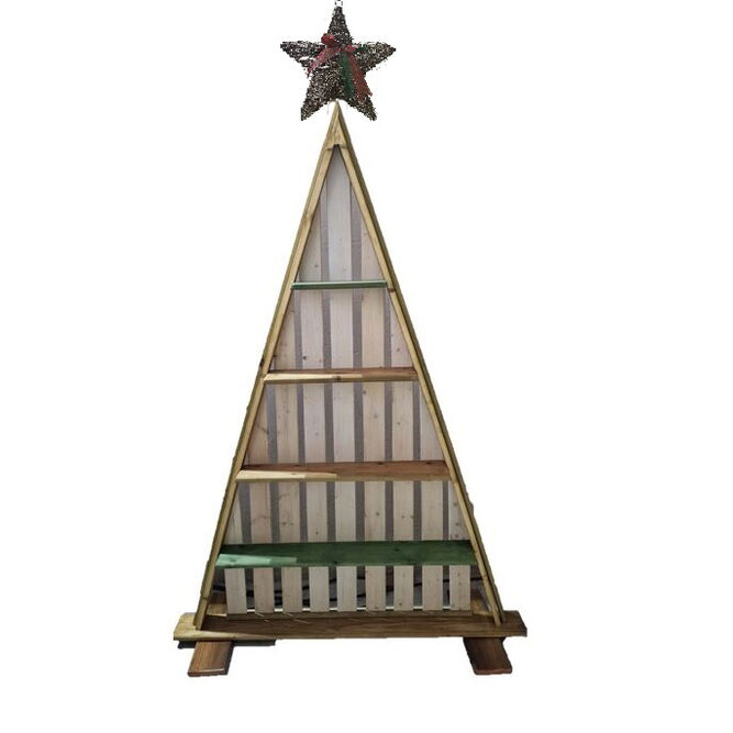 Árbol Navidad artesanal ecológico de madera vertical con estrella 220 x 140 cm