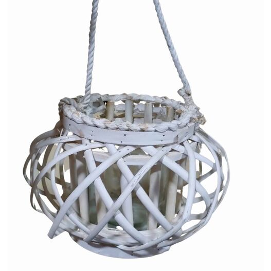 Portavelas rattan blanco 26 x 17 cm