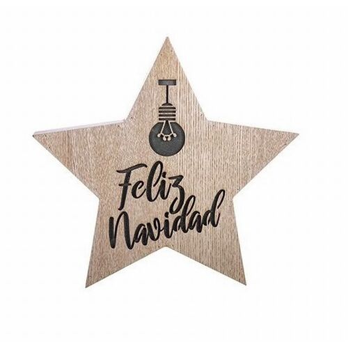 Caja de luz LED madera estrella Feliz Navidad 30 x 29 x 4 cm