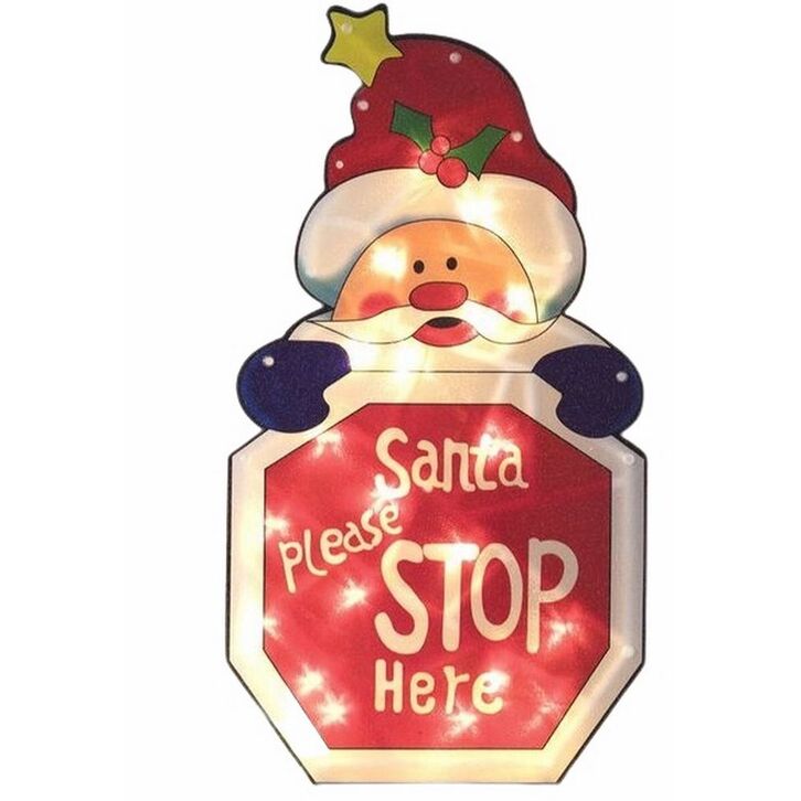 Cartel Navidad Stop Santa Claus 20 LED a pilas 45 x 24.5 cm