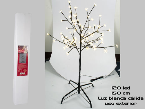 Árbol 150 cm 120 led Flores Blanco Calido exterior