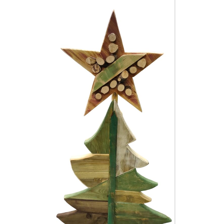 Árbol madera artesanal decoración Navidad con estrella 164 x 90 x 22 cm