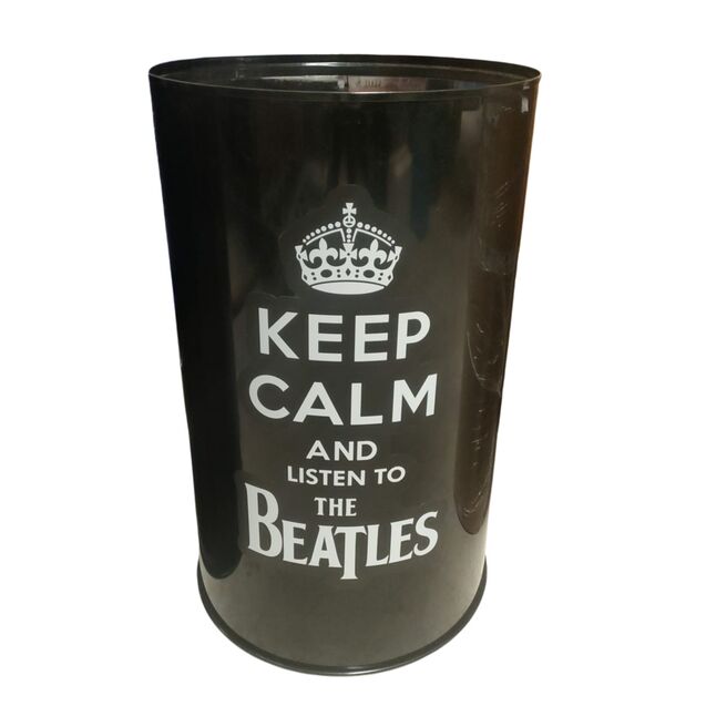 Bidón metal mesa alta barril industrial personalizable negro "Keep Calm-The Beatles" 60 x 60 x 90 cm