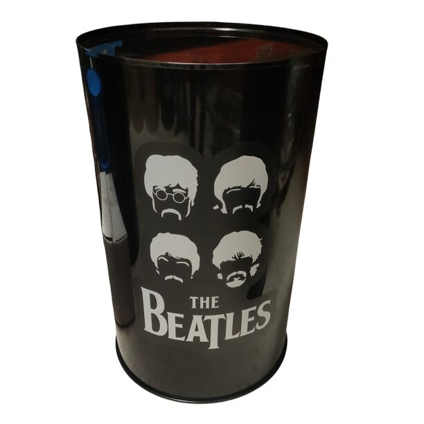 Bidón metal mesa alta barril industrial personalizable negro "The Beatles" 60 x 60 x 90 cm