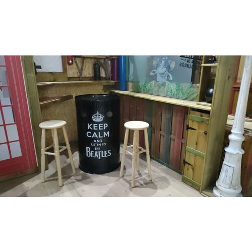 Bidón metal mesa alta barril industrial personalizable negro "Keep Calm-The Beatles" 60 x 60 x 90 cm