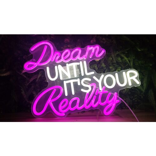 Cartel led rosa y blanco "Dream until it´s your Reality" 42 x 29 cm