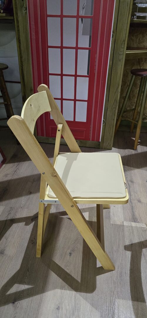 Silla madera plegable natural tapizado crema 77 x 44 x 43 cm