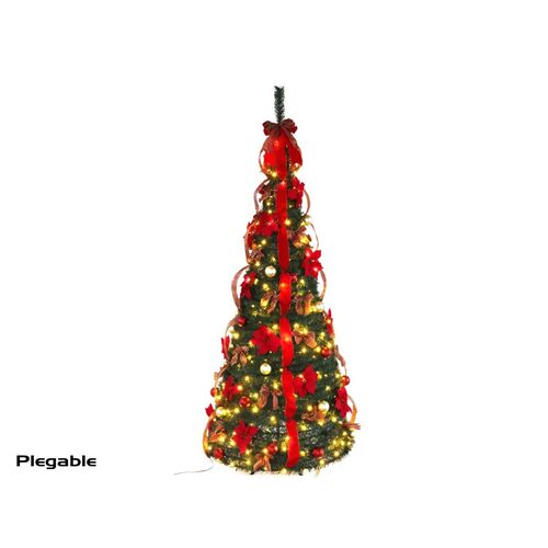 Árbol Navidad con cinta y 100 led 60x150 cm