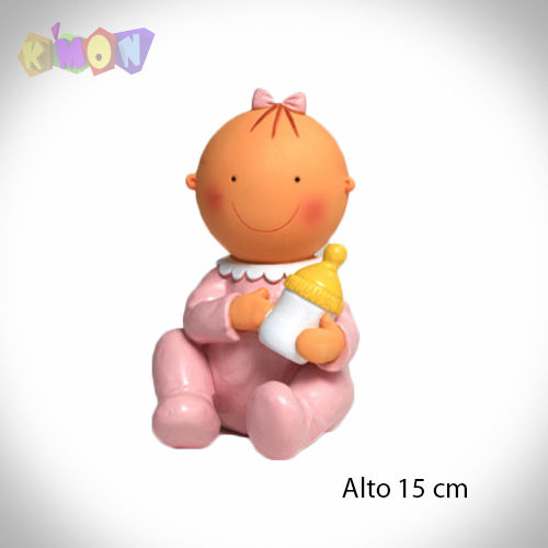 Figura bautizo hucha Pita niña sentada biberón 15cm