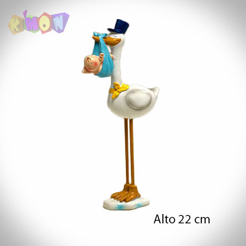 Figura bautizo Pit cigueña gorro azul 22cm.