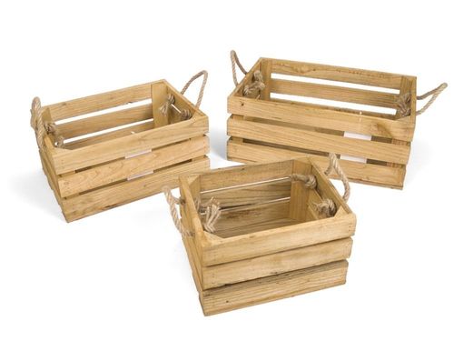 Set 3 cajas de madera Warren natural con cuerdas