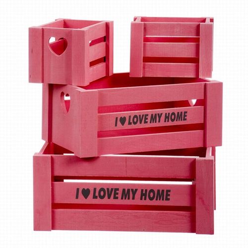 Set 4 cajas madera roja "I love my Home"